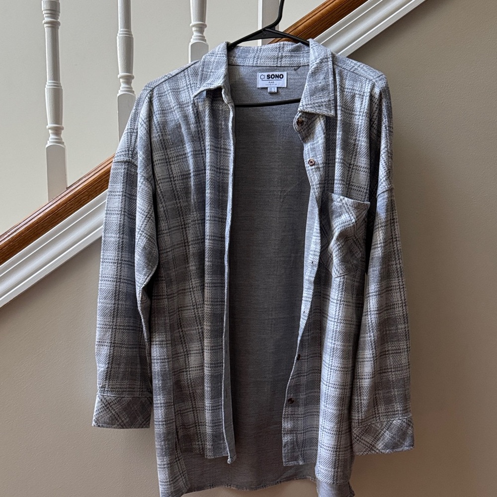Ci Sono Gray Plaid Lightweight Shirt Jacket